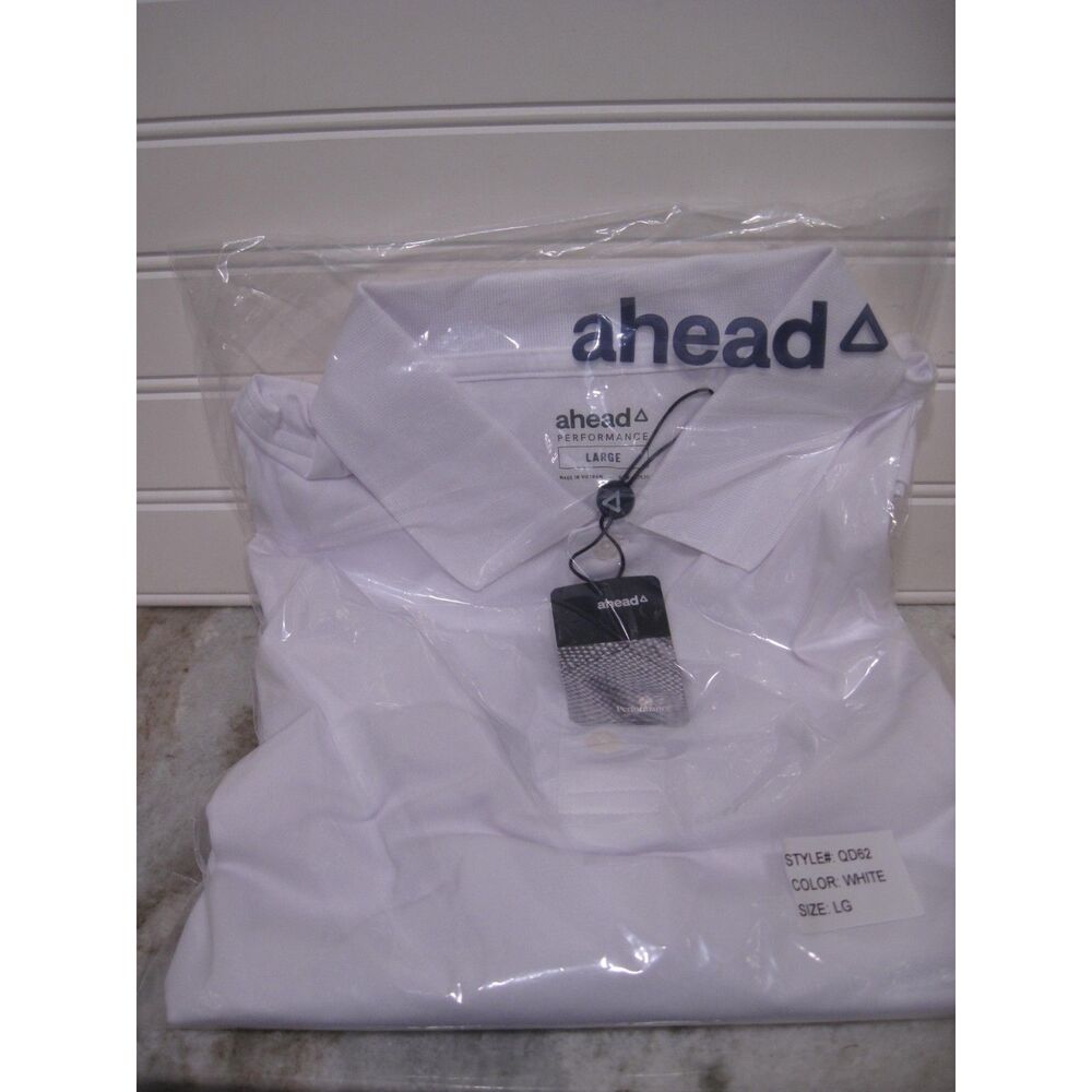 Ahead Performance Mens Golf Polo White Shirt Size L NWT